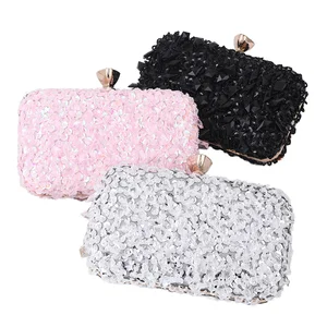 custom logo New Fashionable All-Purpose Wedding Party Evening Clutch Handbag Chains Rhinestone Magnetic Closure Polyester Lining Chain