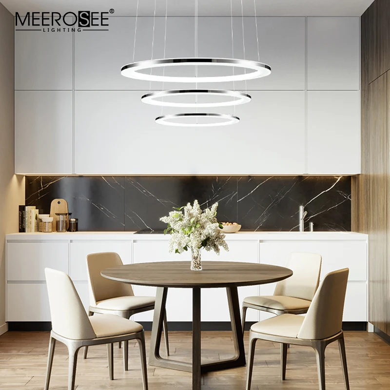 MEEROSEE Circle LED Acrylic Light Modern 3 Ring Light DIY Pose Metal Round Hanging Light for Home Apartment MD86747