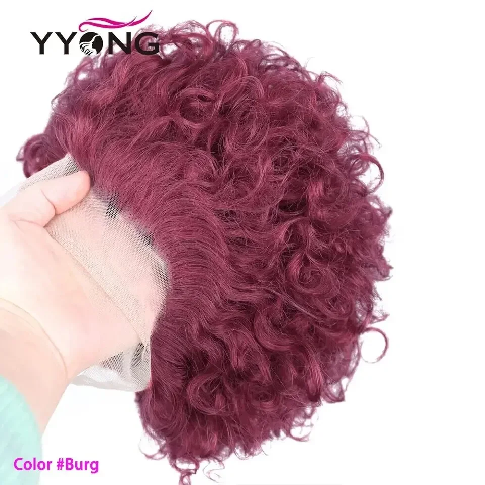 Parrucca corta Pixie Cut Capelli umani Ondulati Ombre Marrone Trasparente Front Lace Parrucche Ricce Donne_voghion.com