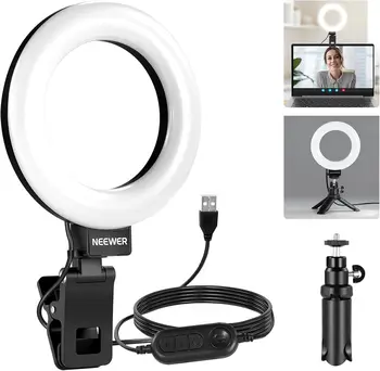NEEWER Basic 5" Ring Light for Video Conference Lighting, Clip on Light Kit with Desk Tripod Stand for Monitor Laptop Computer