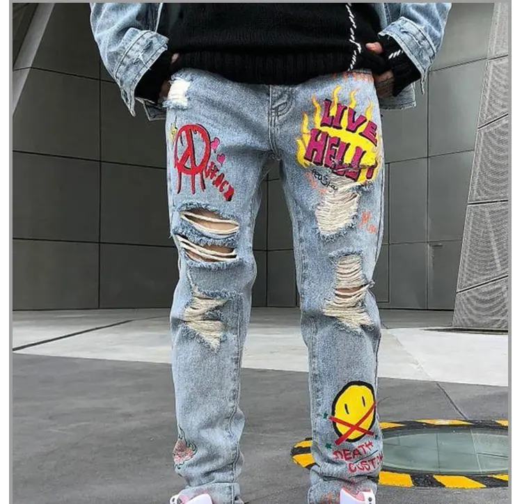 Distressed sales graffiti jeans