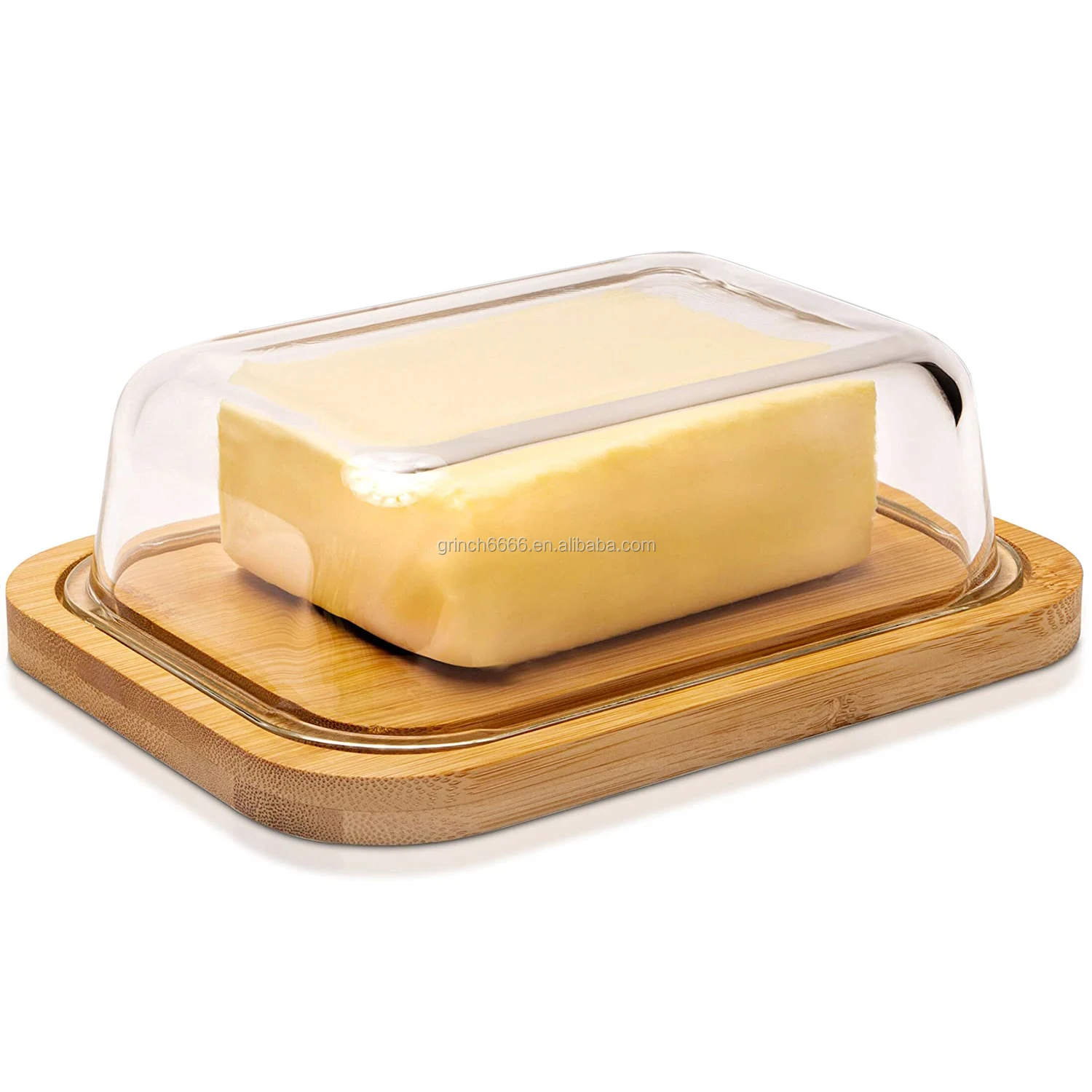 2021定制黄油盘优质玻璃黄油盘,优雅可持续发展的竹盖黄油盘带盖子的