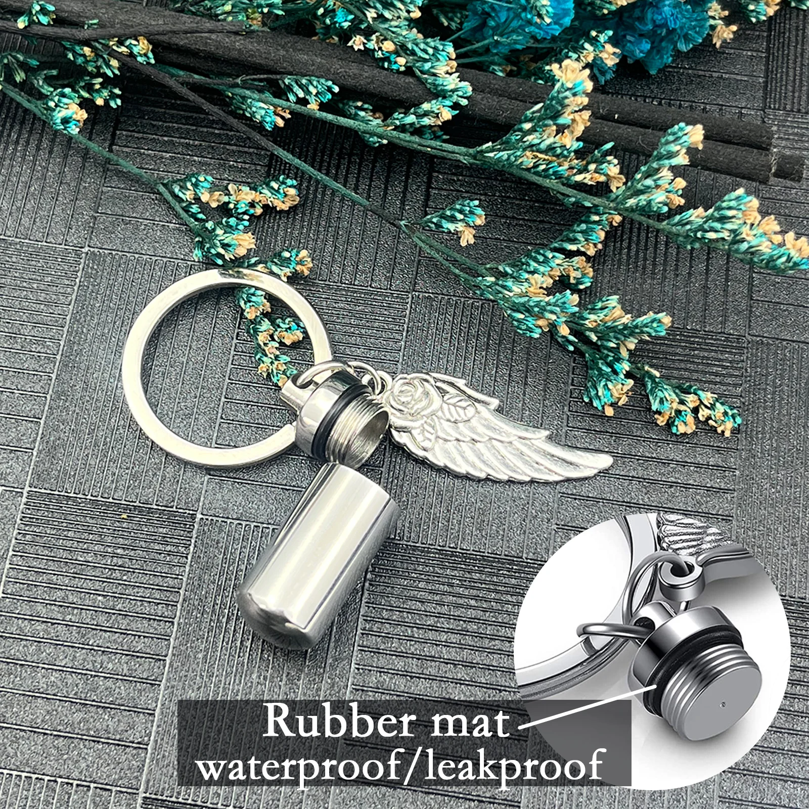 Personalized Cylinder with Wing Paw Cremation Urn Keychain Pendant  Memorial Ashes Keyring Keepsake Jewelry Gift for Women Men