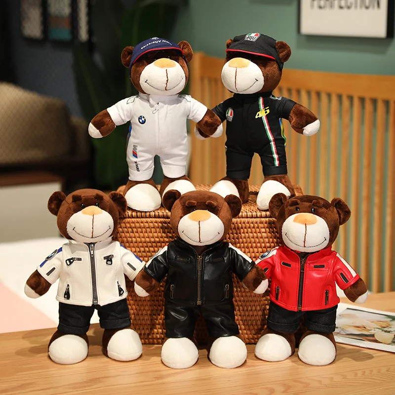 Ours en peluche pour enfants, jouets créatifs de moto, nounours en peluche  avec une veste de casque, vêtements, poupées en peluche, oreiller doux,