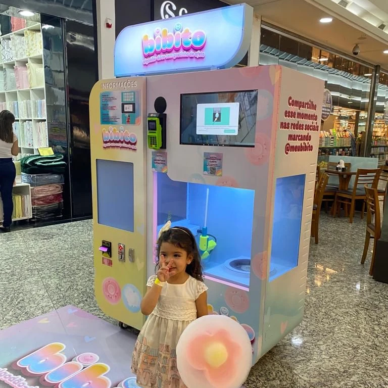 Helautomatisk kommersiell sockervaddsautomat självbetjäning sockervaddsmaskin godisautomat