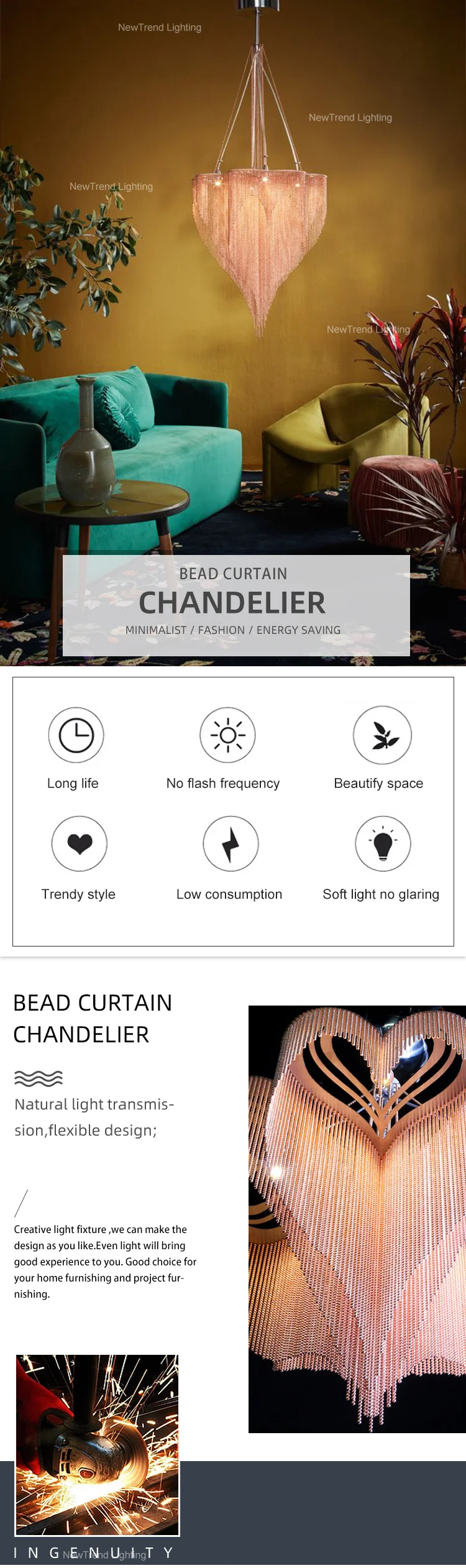 cpl 163 high quality indoor bead curtain led chandelier living room dining room stainless steel pendant light-0