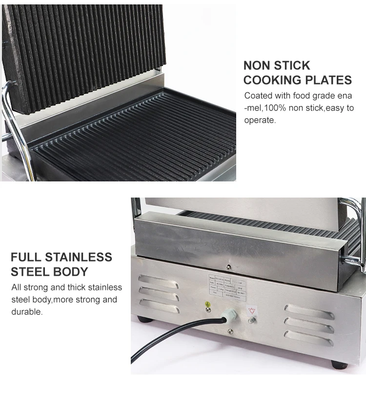 Electric Panini Press Grill Stainless Steel Sandwich Maker Double Plate Food Machinery contact grill supplier