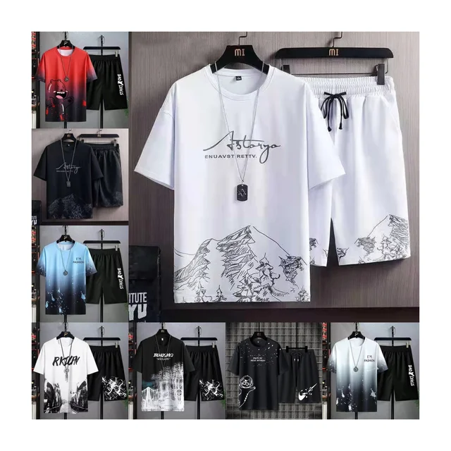 Plus Size Men's Shorts SetSummer T-shirt suit men's casual sports short sleeve shorts two-piece men