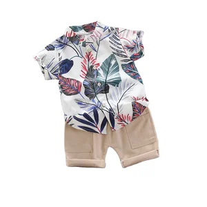 Summer Short-sleeved Boy Shirt Suit Korean Style Lapel Shirt Leaf Pattern Children's Clothing
