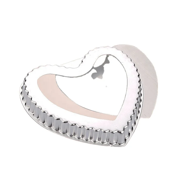 Hot Selling Non-Stick Fluted Metal Pizza Pan Oven Baking Fruit Tart Pie Pan Mold Heart Shape Fixed/Removable Bottom Food Grade