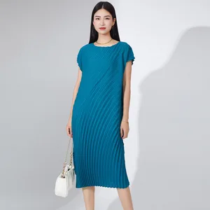 Miyake Pleated Plus-Size Design Dress Stylish Short Sleeve Irregular Pleated Dress With High-end Appeal