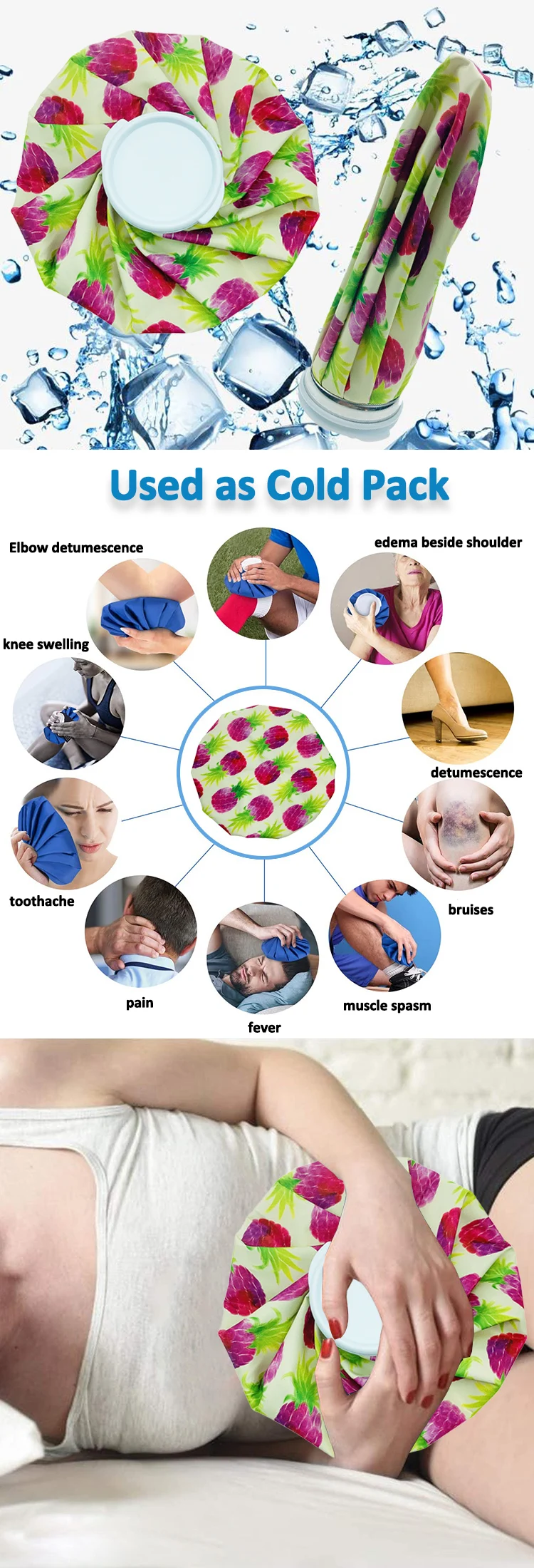 6 inch 9 inch 11 inch cloth hot cold ice pack therapy sports knee head leg pain relief waterproof ice bag