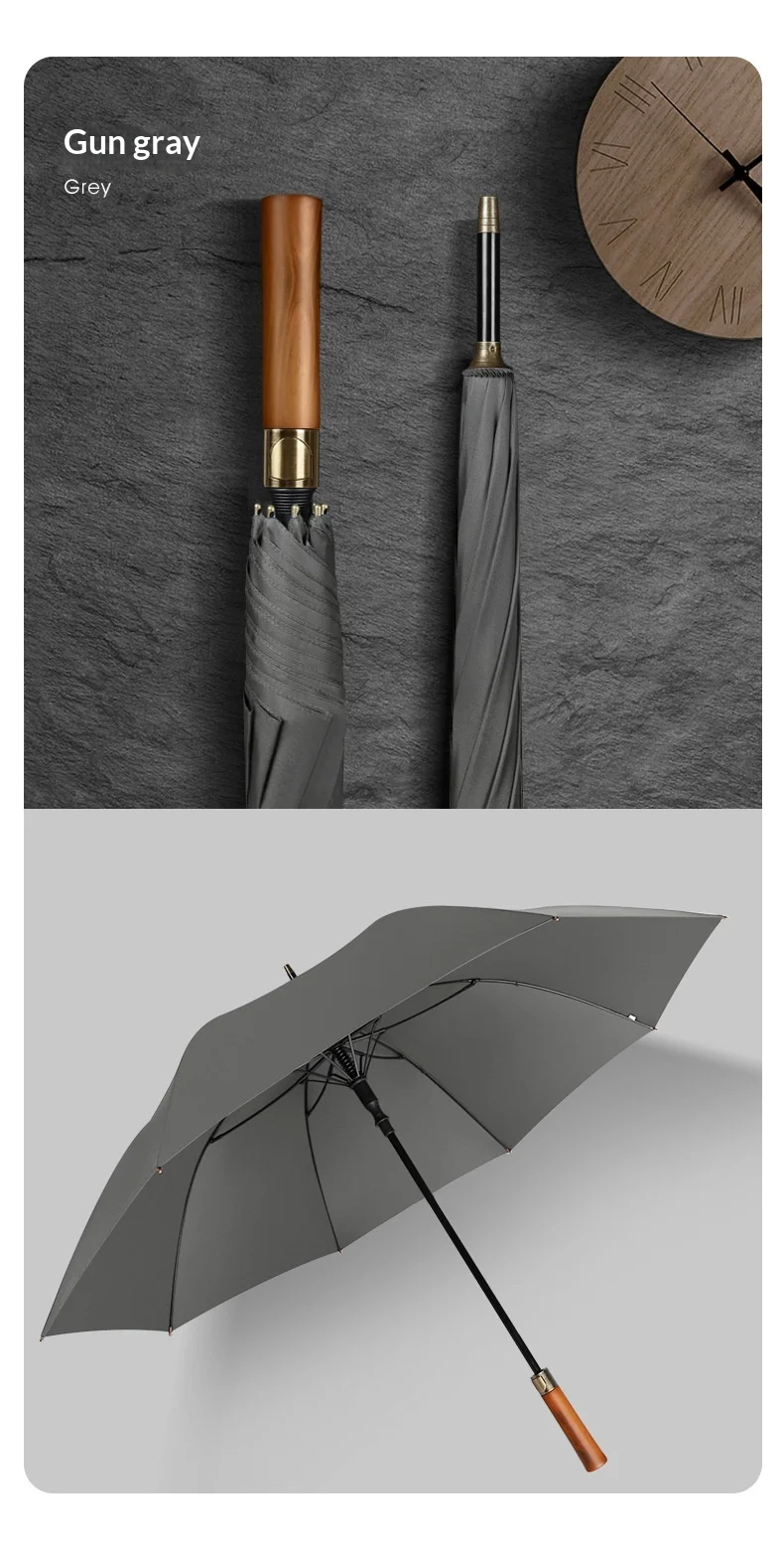 Wooden-Handle Letter-Engraved Men’s Business Long-Handle Semi-Automatic Golf Umbrella British Retro Wind-Resistant Gift preview 6