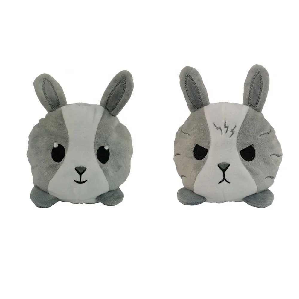 Fast Delivery Double Side Flip Angry Emotions Toys Reversible Rabbit Plushie Soft Cute Funny Bunny Stuffed Toy