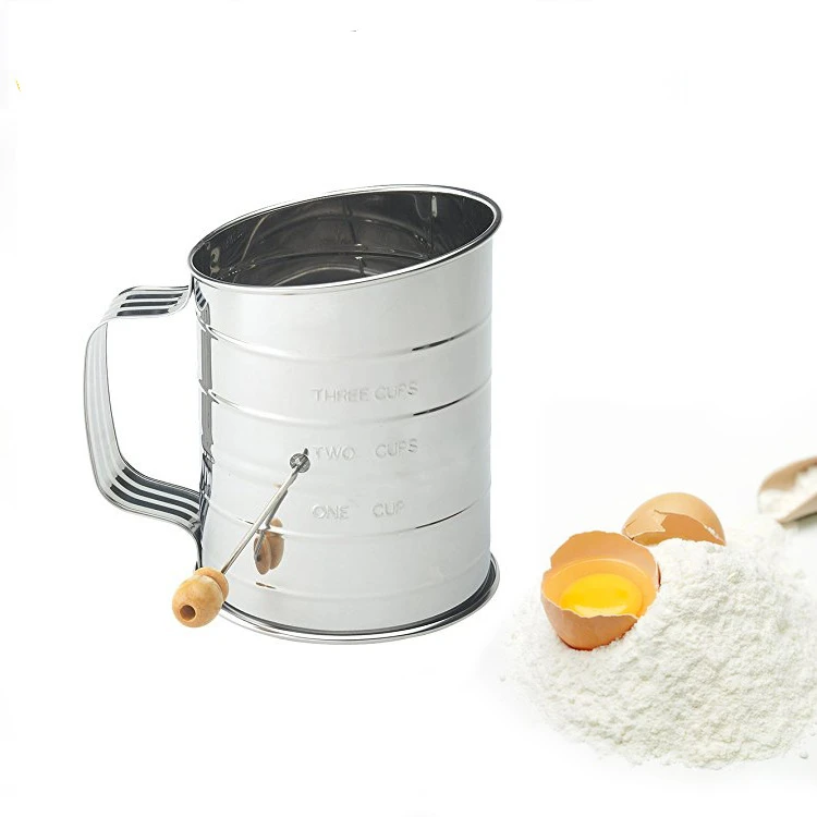 Stainless Steel Flour Sifter Fine Mesh Rotary Hand Crank With