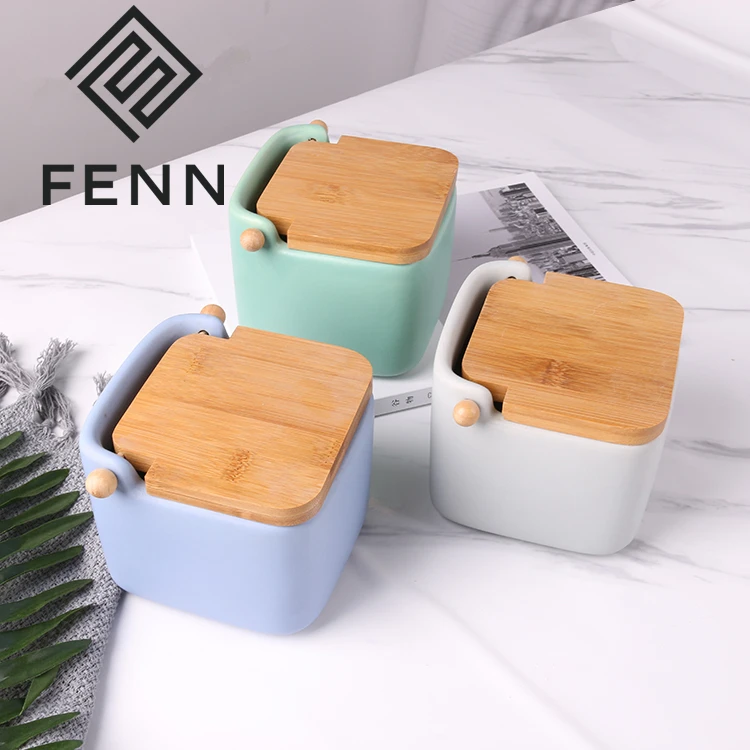 FENN popular wholesale tea canisters / ceramic jar canister with bamboo lid for home and kitchen