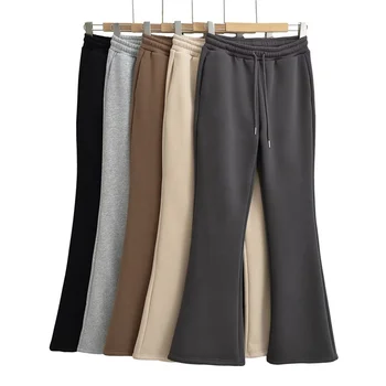 Retro American micro bell-bottom pants women's new spring high-waist-thin casual sweatpants vertical leg wide pants
