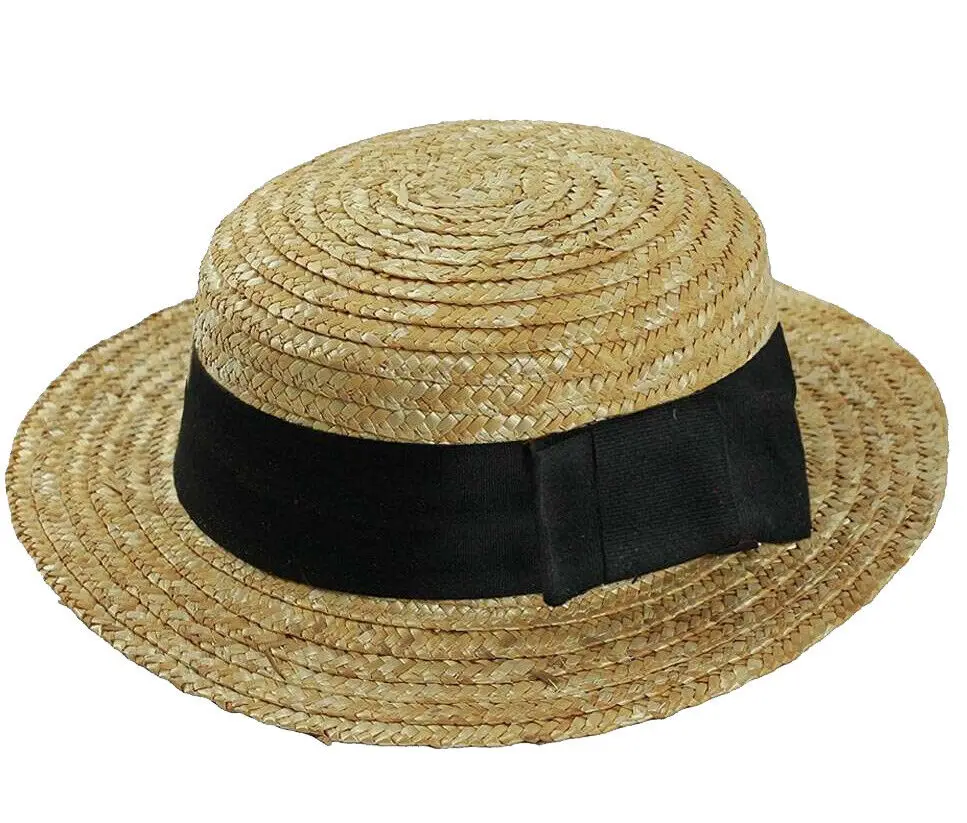 Straw Boater Hat Tie Adults School Girl 