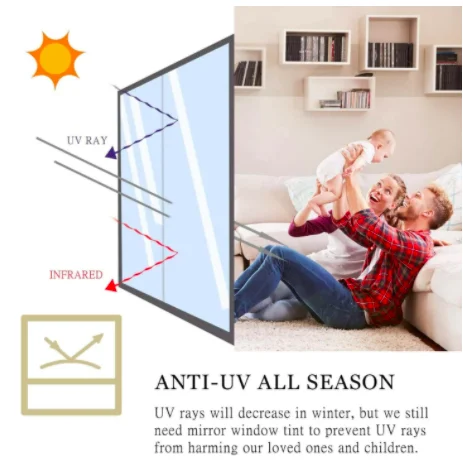 Multi-size One Way Mirror Window Film Privacy Sun Blocking Glass Sticker Heat Control Reflective Film Self Adhesive Window Tint