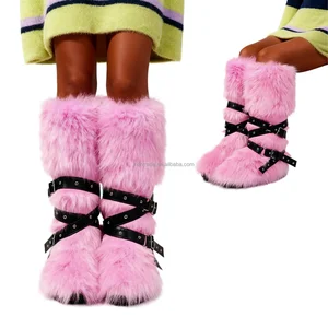 BUSY GIRL HS9282 Custom Boots Fur Shoes New Style Hot Girl High-top Lace-up Fur Boots Women's Velvet Rivet fox Fur Snow Boots