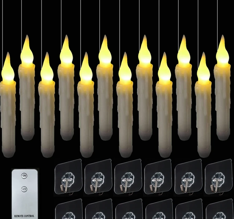12pcs Led Flameless Taper Candle Lights Flickering Flame Floating
