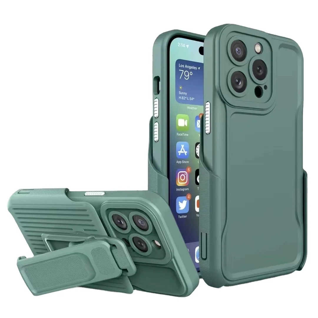 Multi layer anti fall phone case with detachable bracket and belt buckle mobile phone  for iphone 16 15 14 pro max