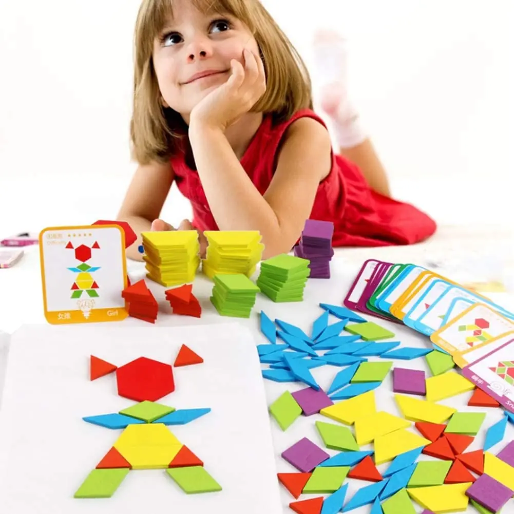 Kids 155pcs Creative Wooden Pattern Blocks Pattern Block Shapes Pattern Blocks