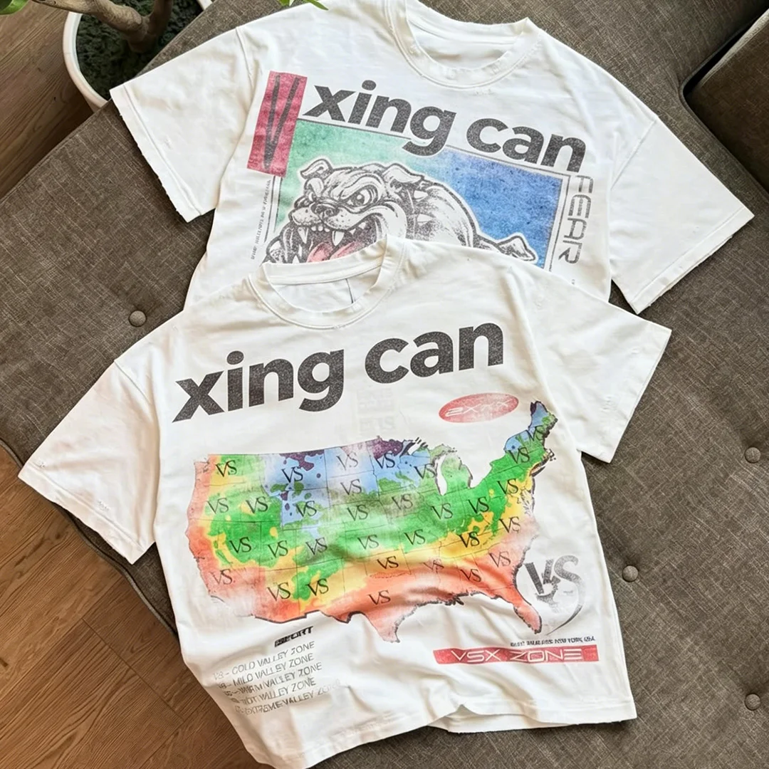 Męski T-shirt w stylu streetwear z ciężkiej bawełny, z możliwością wyboru cyfrowego nadruku DTG / kamieni sztucznych / przepłukania / haftu, oversized z krótkim rękawem