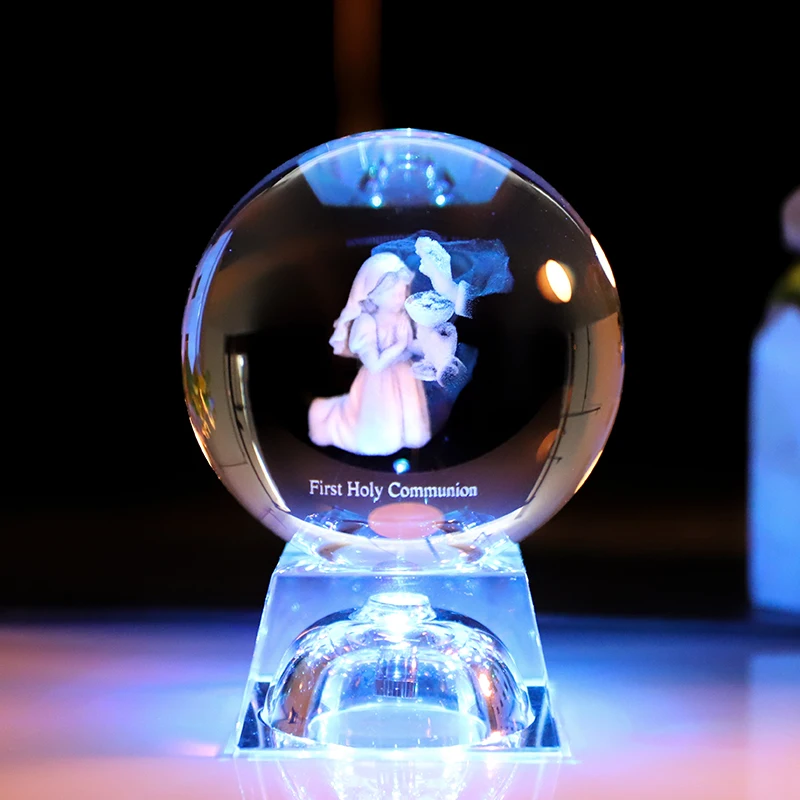 Hot Sale 80mm Baptism 3D Laser Crystal Ball With Led Light Base details