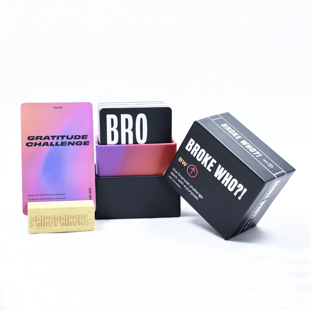 Custom Adult Party Question Challenge Game Card Printing Positive Daily Playing Financial Debt Card Deck with Lid and Base Box