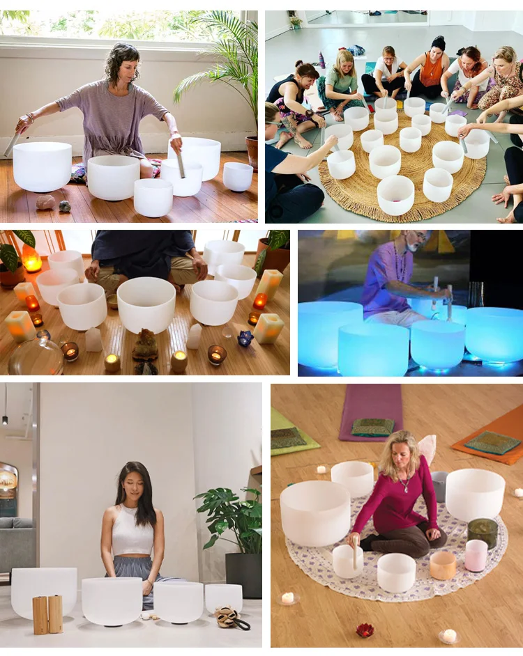 Top Quality 8-14 Set Frosted Quartz Singing Bowl with mallet and carring bags 15