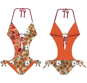 2026 Custom Logo Brazilian Micro Thong Bikini Swimwear 1 Piece Sexy Monokini with Print Pattern Plus Size Swimsuit with Support