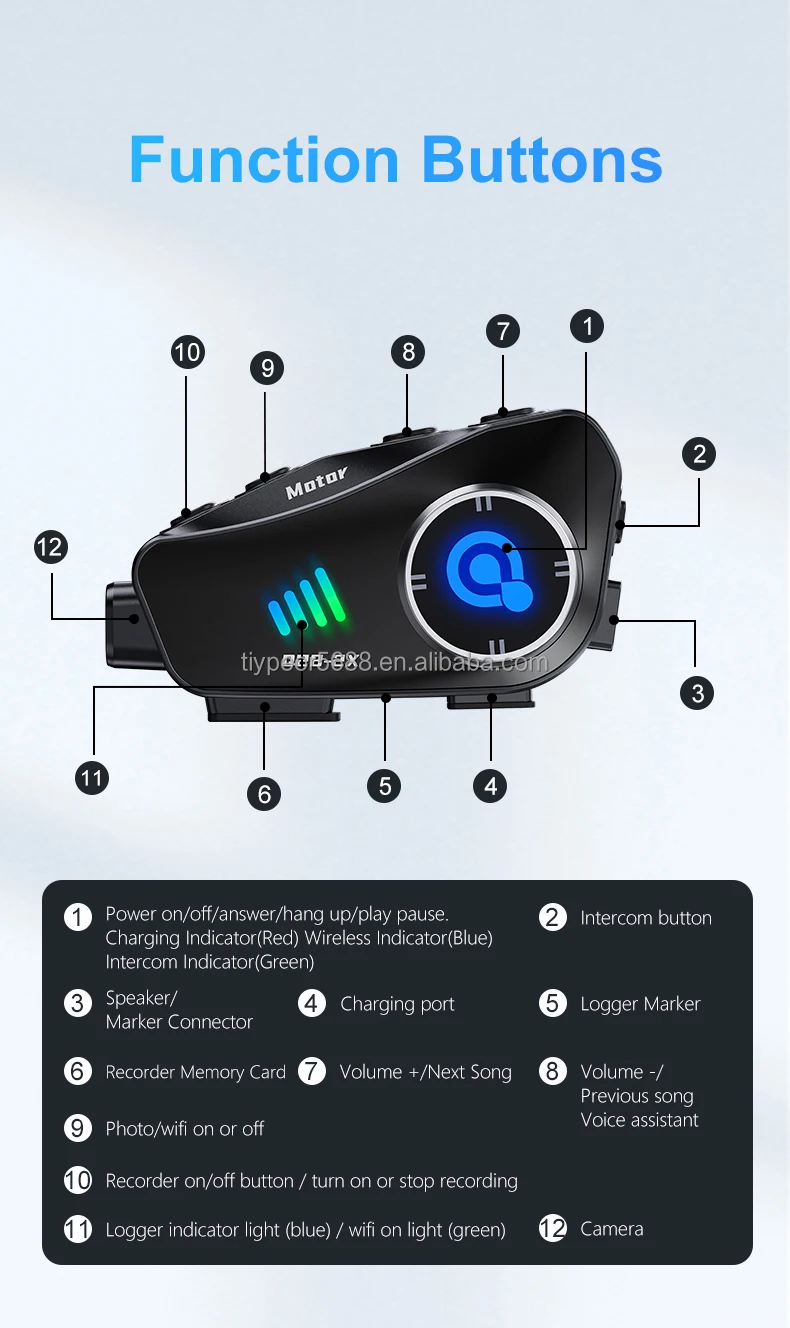 product tiypeor waterproof motorcycle helmet intercom headset auto answer calls with hd recorder camera bt 2 person intercom 1000 meters-10