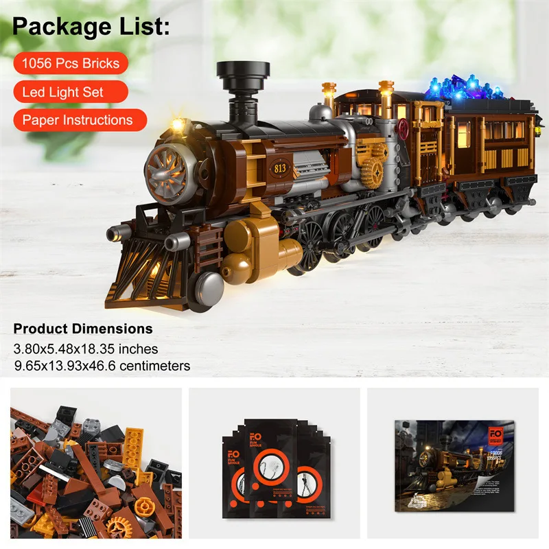 Liangjun F9006 Steampunk Ore Train with LED Lighting Model Puzzle Assembled Building Blocks Ornament Toy Set