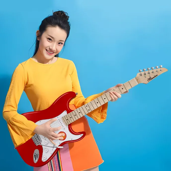 MS-100 Red 6 Strings ST Model Body Basswood Bridge System Tremolo Fingerboard Rosewood  Solo Electric Guitar
