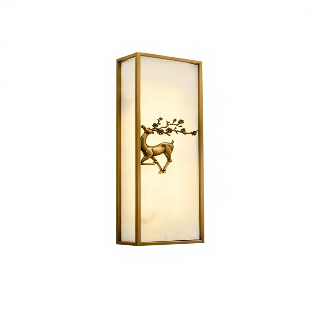 New Chinese-style Natural Marble Living Room & Bedroom Background Wall Lamp with Pure Copper Deer Decor for Dining Room Study
