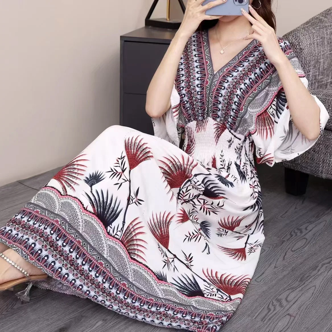 knee length dresses for ladies Loose Linen Maxi Dress from NikkaPlace