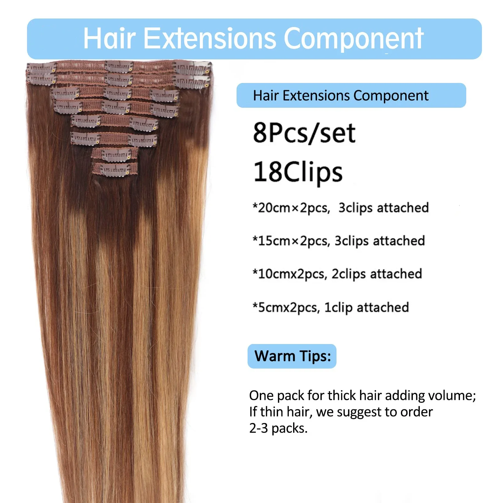Clip in Hair Extensions 8pcs 120g Real Human Hair 16-26 inches #P4/27_voghion.com