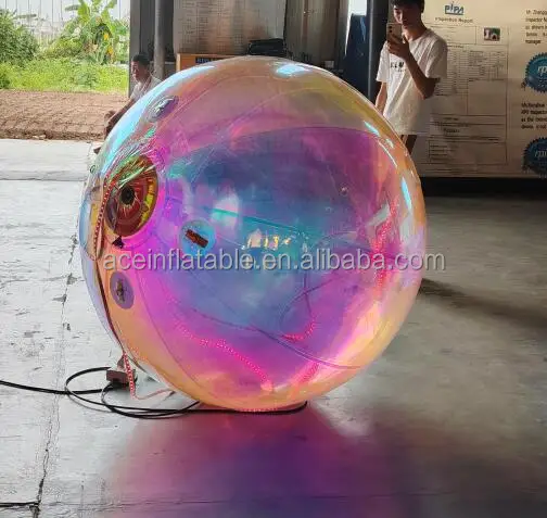 Decorative Inflatable Sphere Metallic Balls Inflatable PVC Disco Ball Iridescent Inflatable Mirror Ball with LED Light