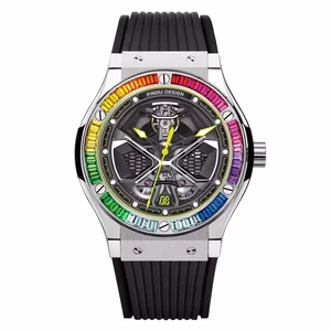 Factory Customized Logo Men's Watch Luxury Hollow Design Rainbow Bezel Watch Leather Silicone Strap Automatic Mechanical Watches