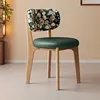 Wood color+floral cloth backrest+dark green leather cushion