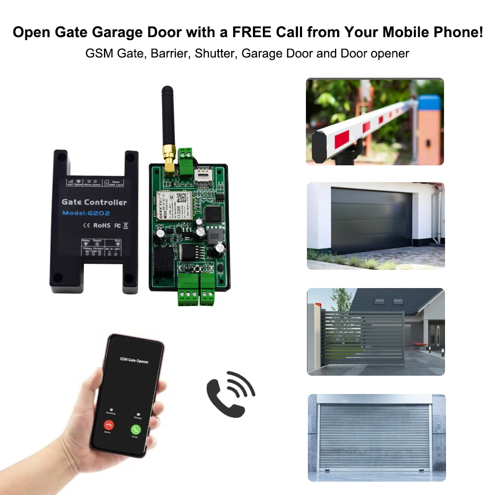 GSM G202 Gate Controller Single Relay Switch for Sliding Swing Garage Gate Opener Replace RTU5024