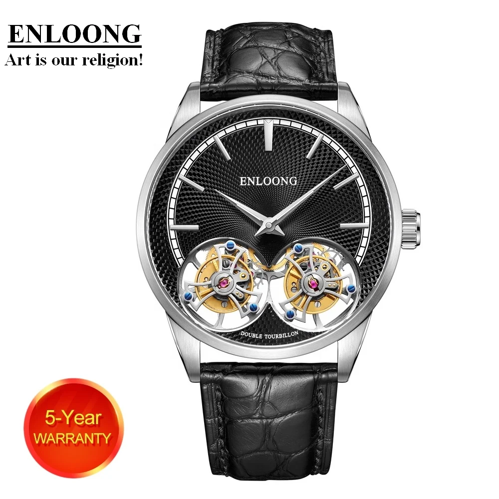 
2020 ENLOONG Real Luxury Double Tourbillon Watches Men Stainless Steel Sapphire OEM Mechanical Wrist Watch Man Tourbillon Watch 