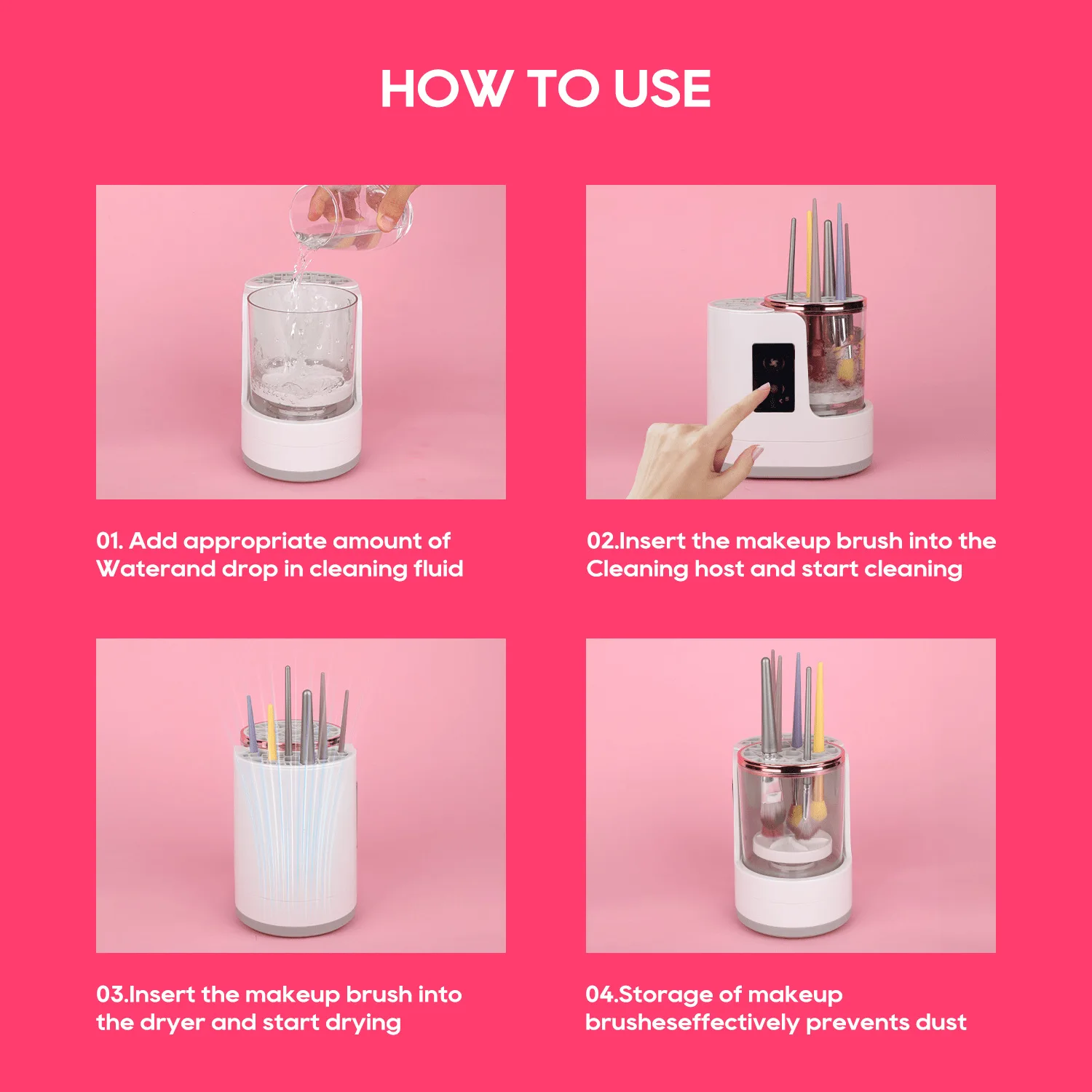 Makeup Brush Cleaning Machine Automatic Cosmetics Brush Cleaner with Drying Electric Make-up Brush Cleaner and Dryer