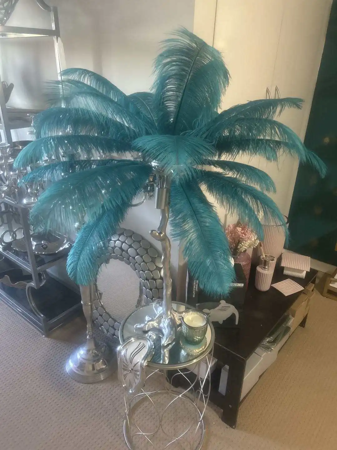 Modern Feather Funkyled Palm Tree Floor Lamps High Quality Copper Branch Art Romantic Living Room Led Lamps