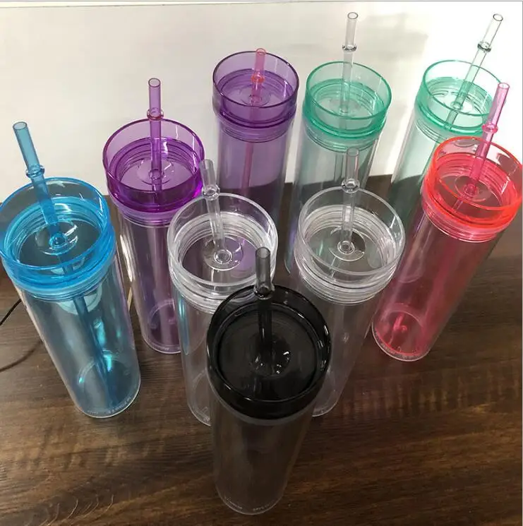 Wholesale 20 oz Acrylic Double Wall Colorful Matte Cups Skinny Plastic  Tumbler With Lids and Straws