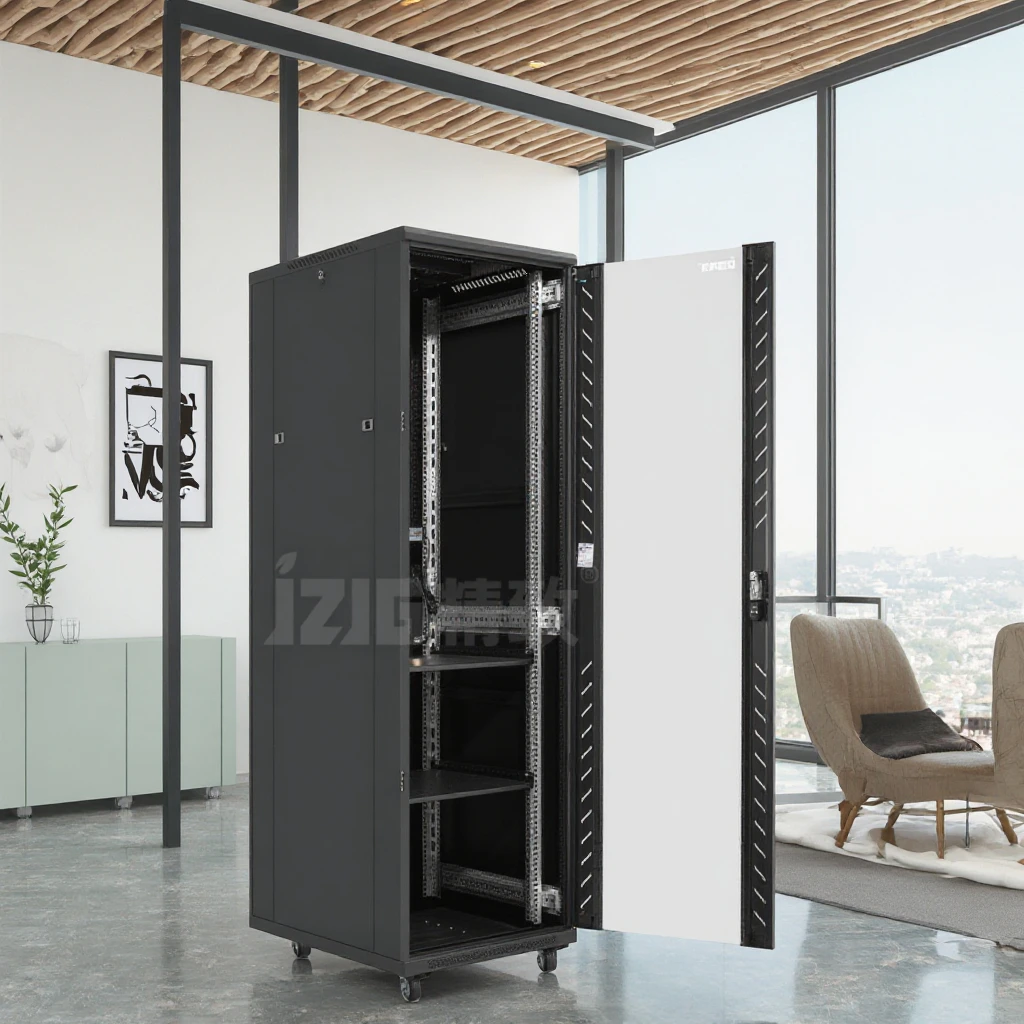 42U 19-Inch IT Network Server Rack Cabinet with Casters Steel Enclosure for Data Center Stock Product with Glass Door Front