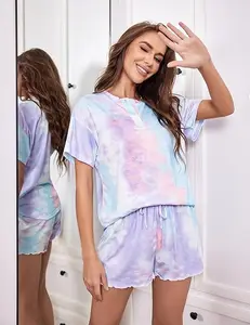 Tie Dye Pajamas Set Women's Lounge Wear Sleepwear 2 Piece Ladies Sets