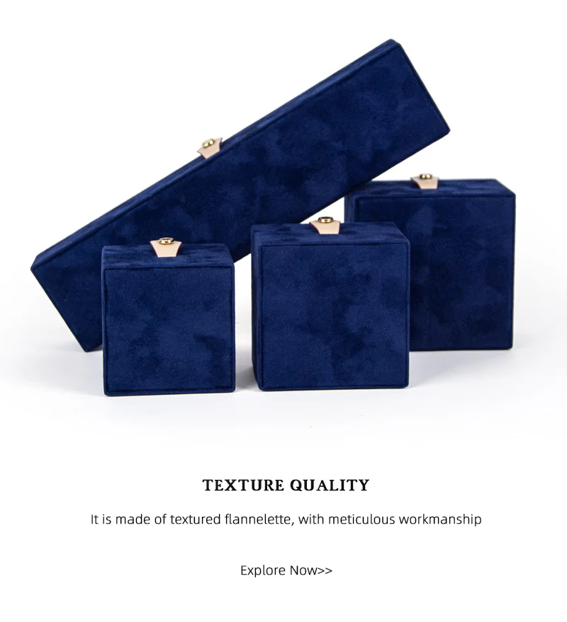 Forte New Design Navy Blue Jewelry Box Packaging Velvet Suede Luxury