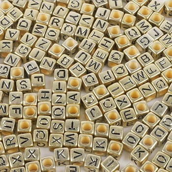 Gold Silver Square Letter Colours Beads Acrylic Number letter Beads Square  Spacer Beads For Jewelry Making DIY Necklace Bracelet